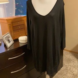 Lane Bryant lace trimmed v-neck black tunic.